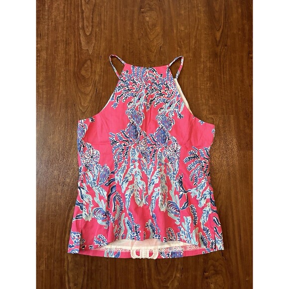 Lilly Pulitzer Top Womens 12 Capri Pink Samba Annabelle Halter Sleeveless Coral - Picture 5 of 5